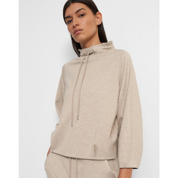 Drawstring Pullover in Double-Knit Jersey Lt N Beige Size Medium 270424 - Picture 1 of 9